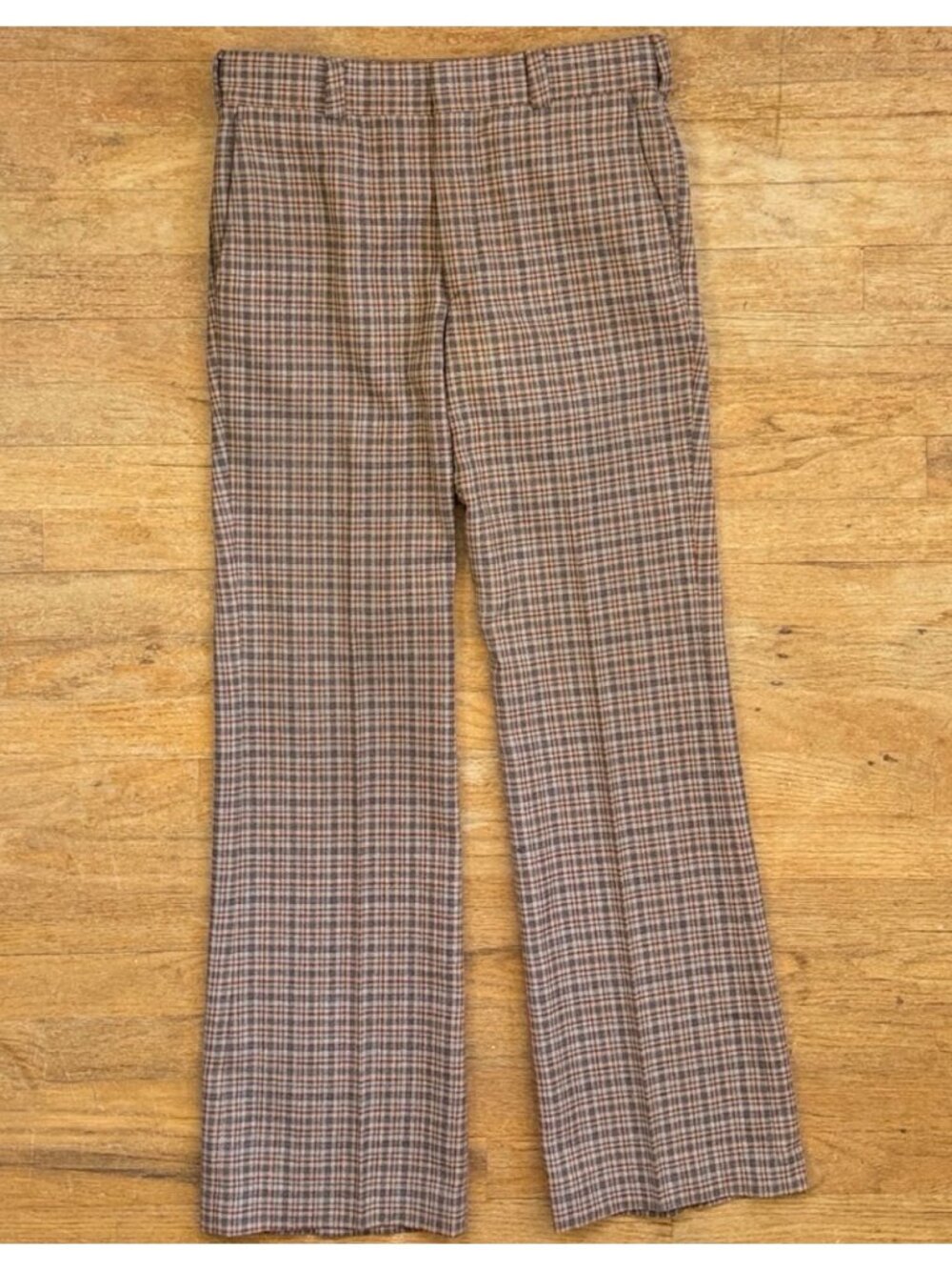 Vintage Mens Plaid Wool Pants Size 30x31 1960s Tartan Trousers Beige/Brown/Gray